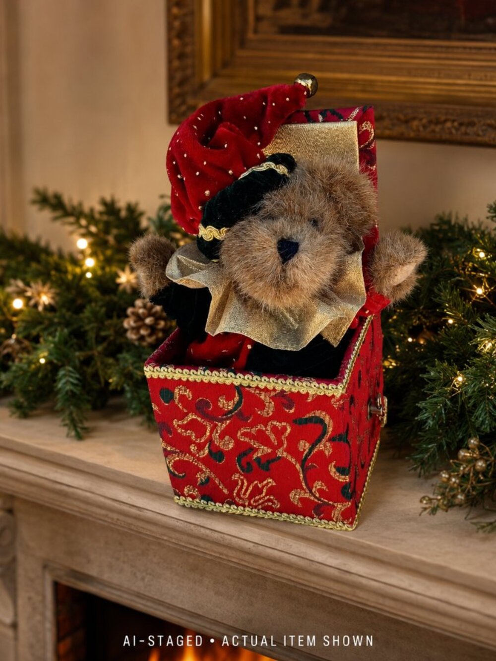 VTG Boyds Bear Animate Holiday Windup Music  Box • Embroidered Collectible